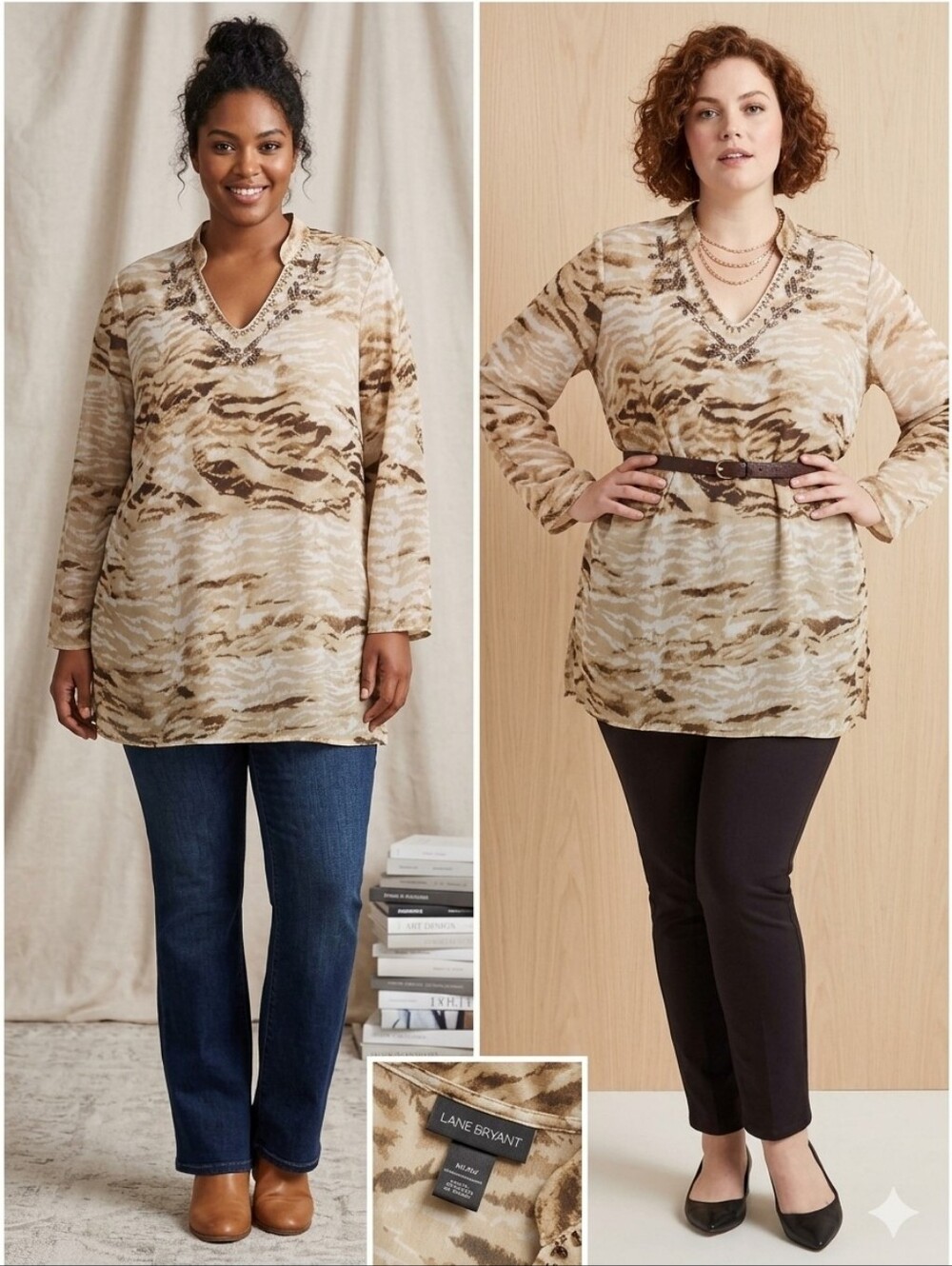 Lane Bryant Beige & Brown Animal Print Tunic Size 26/28 EUC